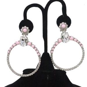 In Search of Miu Miu Pink & Diamond Rhinestone Hoop Earrings